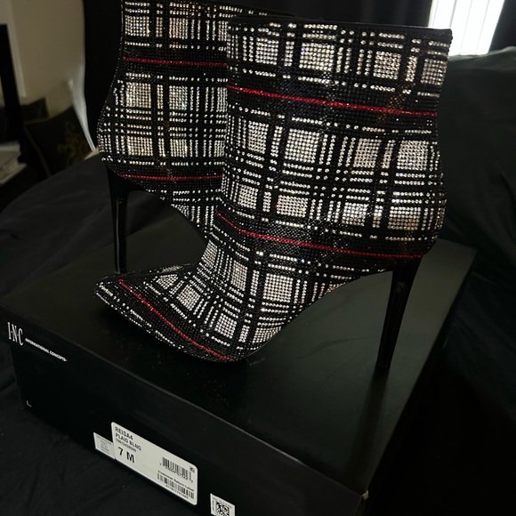 INC International Concepts Black and Red Plaid Ankle Boots - Picture 1 of 2